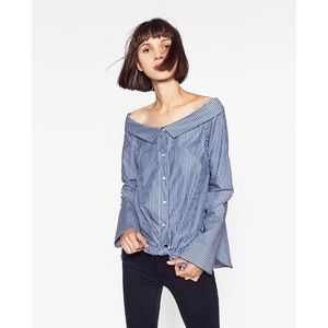 Zara Off-the-Shoulder Poplin Shirt Xs